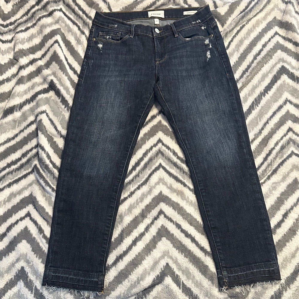 Frame Denim Dark Blue Jeans with Gold Stitching
